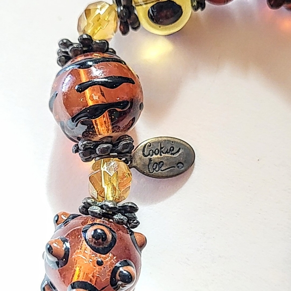 36" AMBER GLASS BEAD NECKLACE with COOKIE LEE ART GLASS BRACELET - Picture 5 of 7